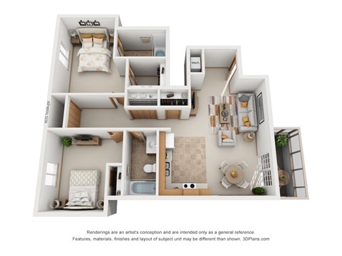 Floor plan for 2 beds, 2 baths, 1200 sqft